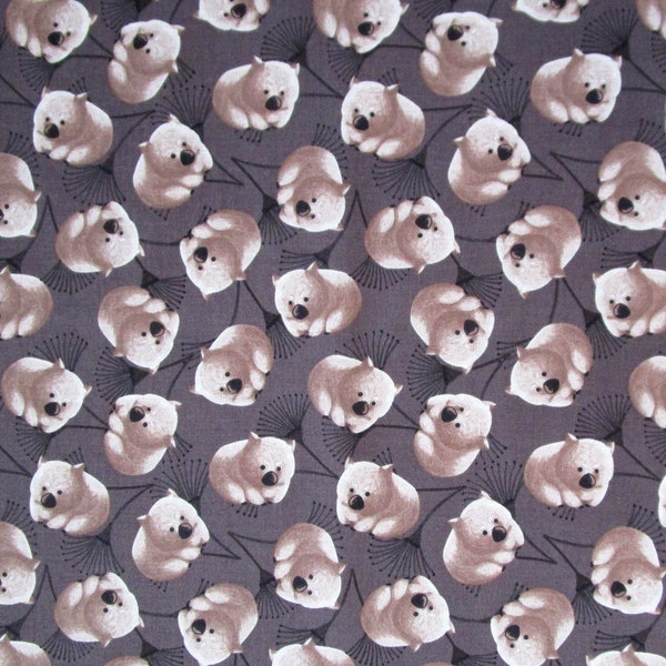 Wombats Beige Brown Australian Animals Quilter's Weight Cotton Print Fabric - One Yard - Yardage - Fabric by the Yard