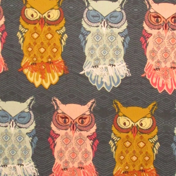 Owls Birds Blue Gold Pink Quilter's Weight Cotton Print Fabric - Yardage - Fabric by the Yard