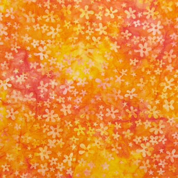 Orange Yellow Flowers Quilter's Weight Cotton Batik Fabric - One Yard - Yardage - By the Yard