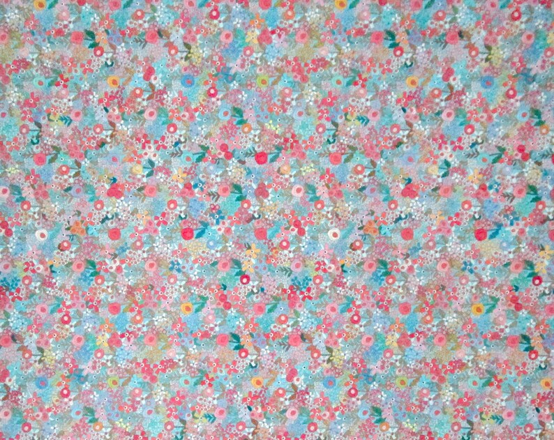 Små blårosa gulgröna blommor blommigt quiltningstyg i bomull - Material - Yardage - Tyg per meter bild 3