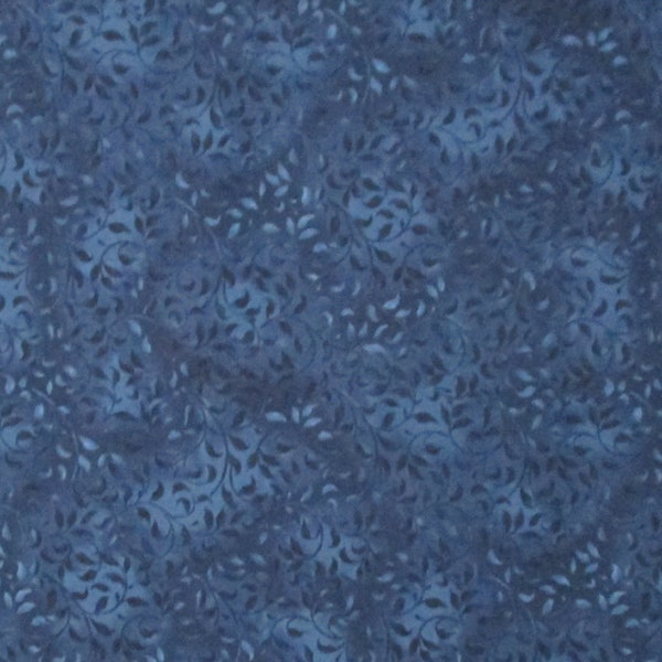 Navy Blue Leaves Leaf Blender Quilter's Weight Cotton Print Fabric - Blender Material - Yardage - By the Yard