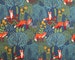 Blue Orange Yellow Gold Fox Woodland Forest Quilter's Weight Cotton Print Fabric - Material - Yardage - Fabric by the Yard 