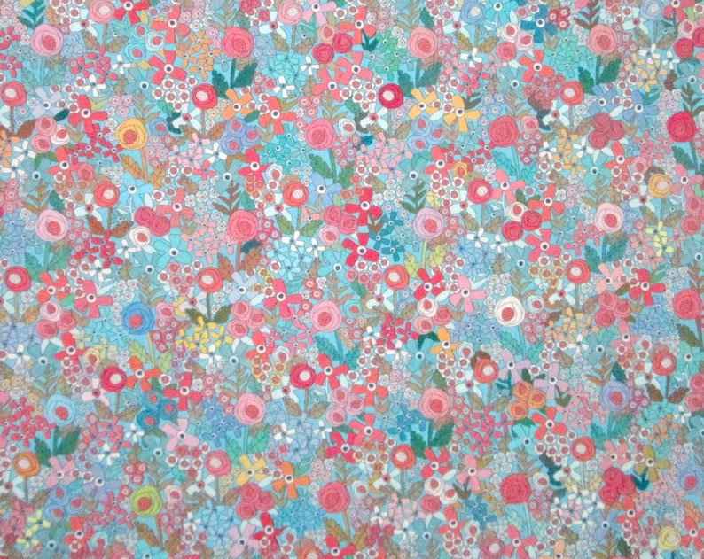 Små blårosa gulgröna blommor blommigt quiltningstyg i bomull - Material - Yardage - Tyg per meter bild 1