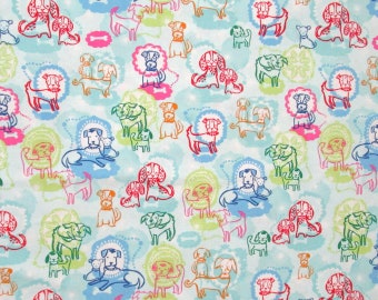 Rainbow Dogs Off-White Red Blue Green Orange Quilter's Weight Cotton Print Fabric - Material - Yardage - Fabric by the Yard