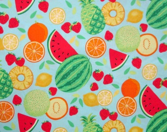 Turquoise Rainbow Giant Fruit Quilter's Weight Cotton Print Fabric - Material - Yardage - Fabric by the Yard