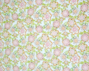Light Blue Pink Yellow Green Flowers Floral Quilter's Weight Cotton Print Fabric - Material - Yardage - Fabric by the Yard