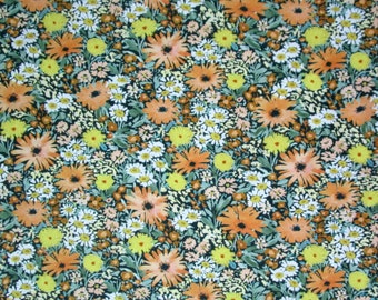 Autumn Olive Green Orange White Yellow Flowers Floral Quilter's Weight Cotton Print Fabric - Yardage - Fabric by the Yard - Quilting