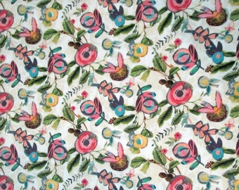 Krämrosa Grön Blå Gula Blommor Blommigt Quiltartyg med Bomullstryck - Material - Yardage - Tyg per Yard