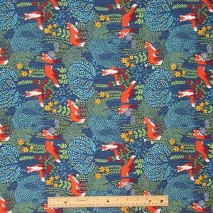 Blue Orange Yellow Gold Fox Woodland Forest Quilter's Weight Cotton Print Fabric Material Yardage Fabric by the Yard image 3