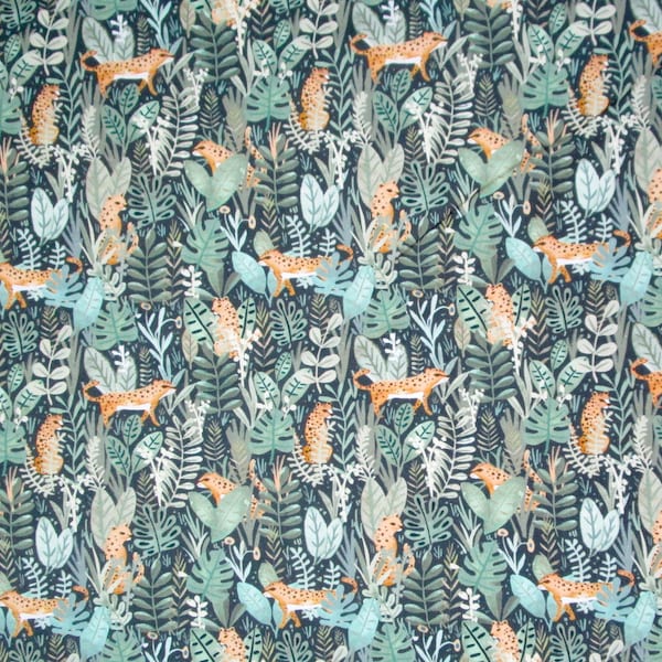 Jaguars Leopards Cheetahs Cats Green Orange White Animals Quilter's Weight Cotton Print Fabric - One Yard - Yardage - Fabric by the Yard