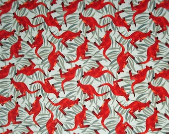 Kangaroo Green Brown Australian Animals Quilter's Weight Cotton Print Fabric - One Yard - Yardage - Fabric by the Yard