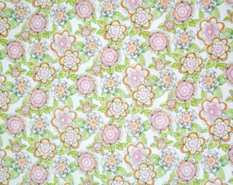 Light Pink Orange Green Flowers Floral Quilter's Weight Cotton Print Fabric - Material - Yardage - Fabric by the Yard