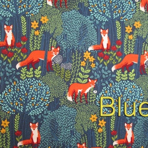 Blue Orange Yellow Gold Fox Woodland Forest Quilter's Weight Cotton Print Fabric Material Yardage Fabric by the Yard image 2