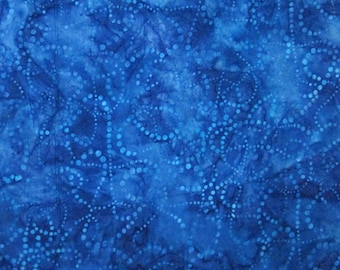 Batik Blue Swirls Dots Quilter's Weight Cotton Fabric - Dyed Material - Yardage - By the Yard - Quilting