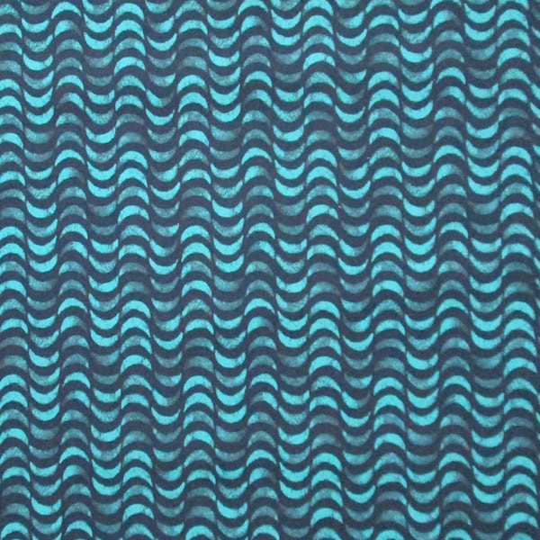Turquoise Teal Blue Crescent Moons Rows Stripes Quilter's Weight Cotton Print Fabric - Material - Yardage - By the Yard