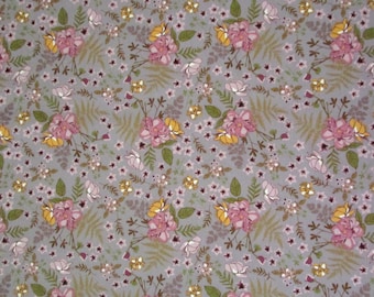 Light Purple Orange Gold Green Flowers Floral Quilter's Weight Cotton Print Fabric - Material - Yardage - Fabric by the Yard