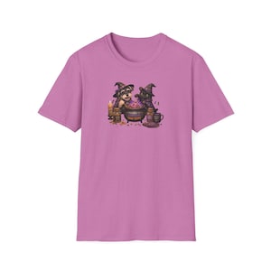 Witch Puppy and Kitty Brewing Halloween T Shirt | Halloween Cauldron Design