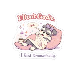 Pegatina de cachorro durmiendo dramáticamente / Manta acogedora, café, arte en tonos pastel (troquelada)