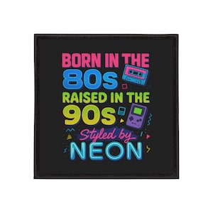 Retro Neon Iron-On Patches for Jackets - 80s 90s Nostalgia, Statement Badge for Denim, Upcycled Fashion, Teen Gift, Embroidered Applique,