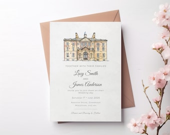 Venue Illustration Wedding Invitation, Venue Sketch Wedding Invites, Venue Invitation, Venue Wedding Invitation,
