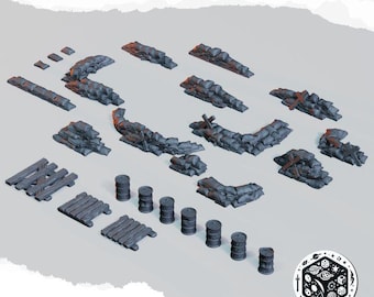 Trench sandbags and barrels