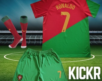 Ronaldo Portugal Kids Soccer Jersey Kit | 2022  Limited Special Edition | Jersey Shorts Socks for Boys Girls Youth Sizes | Football Uniform