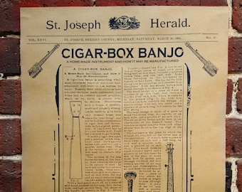 1886 Cigar Box Banjo Plans - 12x18 reprint poster of a vintage U. S. Patent (Product #22-016-05)