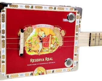 Complete DIY 3-String Fretted Cigar Box Guitar Kit with Neck - includes Acoustic/Electric Pickup (Box Style Will Vary)