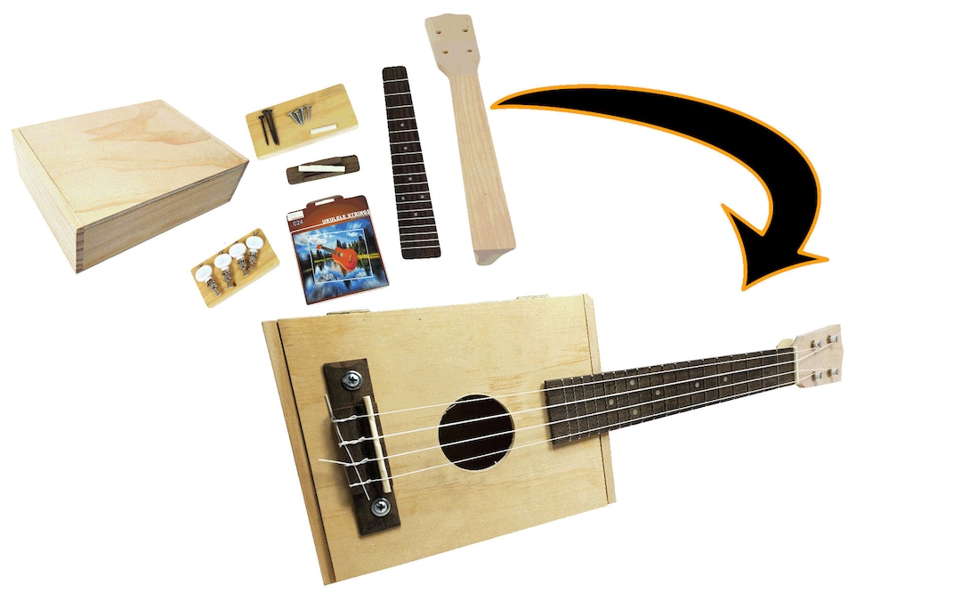 Complete Craft Box Ukulele Kit Includes Cigar Box, All Parts, Hardware