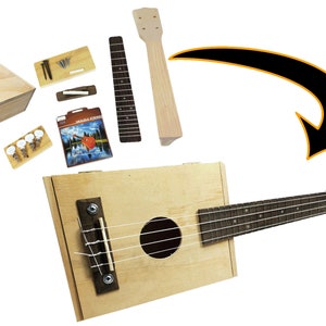 Complete Craft Box Ukulele Kit includes cigar box, all parts, hardware & instructions image 1