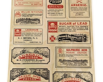 Poison Apothecary Label Decal Sheet (#1) - 10 Vintage Poison Labels for Craft Use