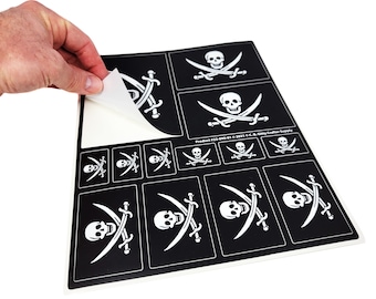 Pirate Flag "Jolly Roger" Skull Decal Sheet - 12 decals in 4 sizes