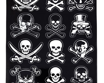 Skulls and Crossbones Decal Sheet - 12 unique gothic skull decals for crafts, scrapbooking and more