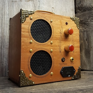 The "Delta Driver" Dual-Speaker, Solid Wood Acid Box Amplifier - Dual Input for both Guitars and Smartphones!