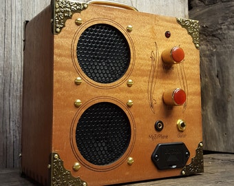 The "Delta Driver" Dual-Speaker, Solid Wood Acid Box Amplifier - Dual Input for both Guitars and Smartphones!