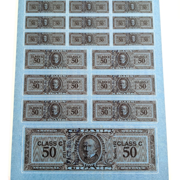 Cigar Box Tax Stamp Vintage-style Decal Sheet - 16 separate decals in 3 sizes