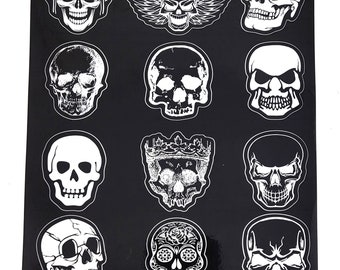 Skulls  Decal Sheet - 12 unique gothic skull decals for crafts, scrapbooking and more