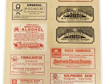 Poison Apothecary Label Decal Sheet (#2) - Nog 10 vintage gifetiketten voor ambachtelijk gebruik