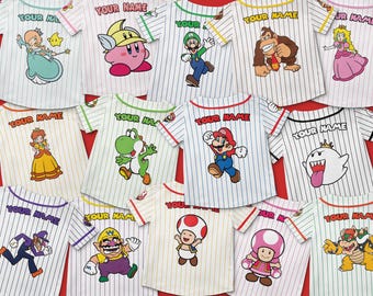 Camiseta de béisbol personalizada de Super Mario, camisetas a juego para la familia Mario, cumpleaños de Super Mario, Luigi, Yoshi, Toad, Bowser, Princesa Peach, Donkey Kong