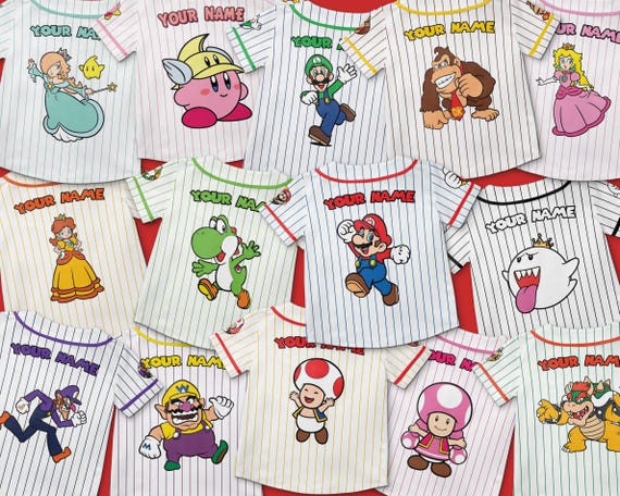 Custom Super Mario Baseball Jersey, Mario Family Matching Shirts, Super Mario Birthday, Luigi Yoshi Toad Bowser Princess Peach Donkey Kong