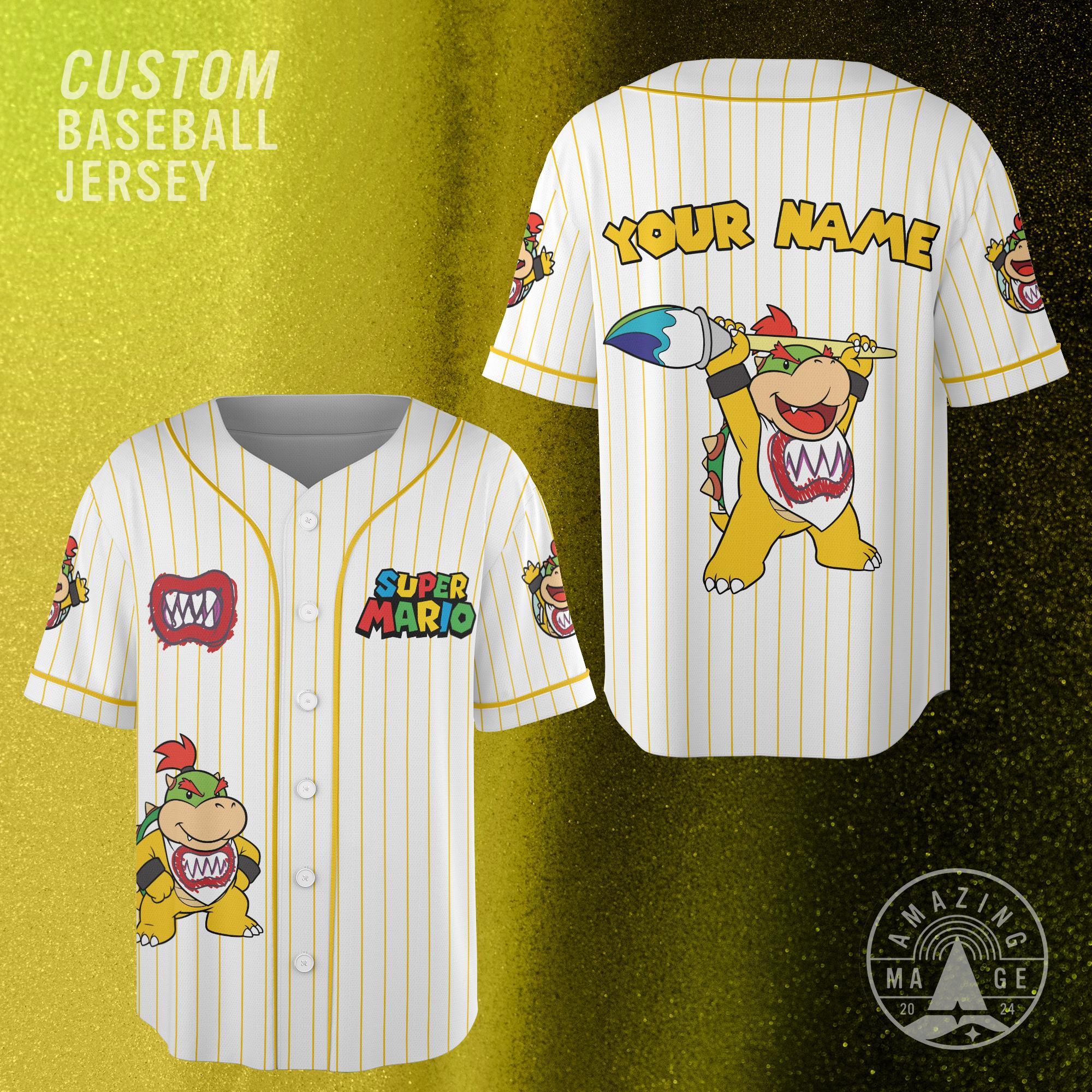 Discover Custom Bowser Jr Super Mario Baseball Jersey, Personalized Super Mario Youth Shirt, Mario Nintendo Universal Studio Trip Shirt