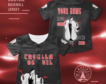 Kundenspezifisches Cruella de Vil 101 Dalmatiner Baseball Jersey, Disney Schurken Shirt, Cruella de Vil Disney Schurken Jersey Shirt, Disney Trip Shirt
