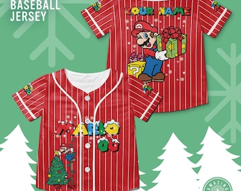 Camiseta de béisbol navideña personalizada de Super Mario, camiseta familiar a juego de Mario, camiseta de cumpleaños de Mario, camiseta para el viaje a Universal Studios de Nintendo