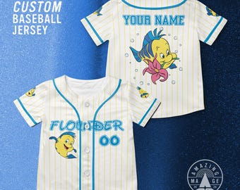 Disney Flounder Custom Disney Baseball Jersey, The Little Mermaid Movie, Under the Sea Disney Princess-shirt, Disney Trip-shirt