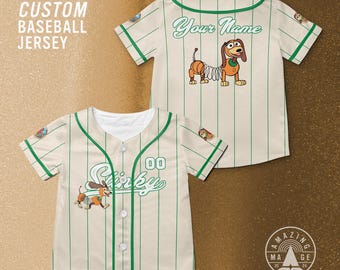 Koszulka baseballowa z nadrukiem Slinky Dog z filmu Toy Story, koszulka z filmu Disney Toy Story, koszulka Slinky Toy Story Disney Trip.