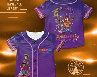 Maillot de baseball personnalisé film Miguel Hector Coco, chemise film Disney Coco, chemise en jersey Disney Remember Me, cadeau chemise voyage Disney.