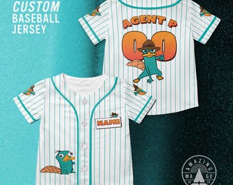 Anpassad Perry näbbdjuret basebolltröja, Disney Phineas och Ferb-filmen tröja, Perry Agent P Disney tröja, Disney resetröja som present.