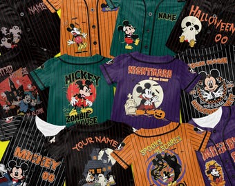 Maglia da baseball personalizzata di Topolino per Halloween, maglietta coordinata per la famiglia di Topolino Disney, abiti per la famiglia per il viaggio di Halloween a Disney di Topolino e i suoi amici