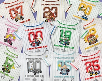 Maglietta personalizzata Mario Kart, maglietta coordinata per la famiglia Mario Kart, compleanno Super Mario, Luigi Yoshi Toad Bowser Principessa Peach Donkey Kong