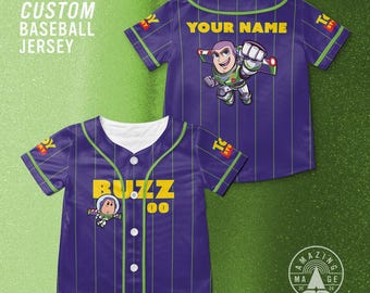 Maglia da baseball personalizzata Toy Story Buzz Lightyear, maglietta del film Disney Toy Story, maglietta del viaggio Disney di Buzz Lightyear Toy Story.